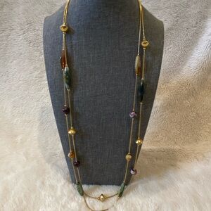 Costume Jewelry - 28" Double Strand Beaded Necklace Multi-Colored Faux Stones